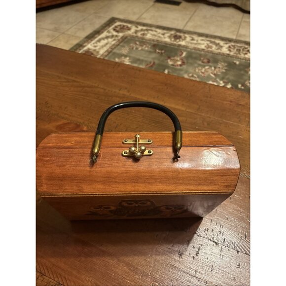 Vintage Wooden Owl Purse 1970’s With Handle - Picture 2 of 10